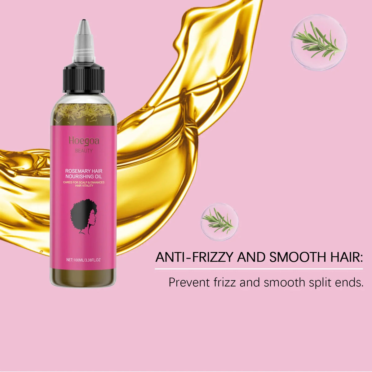 Rosemary Hair Nourishing Oil bottle with pink label by Silcy Skin, glass bottle and dropper on Tampa Home & Garden Store