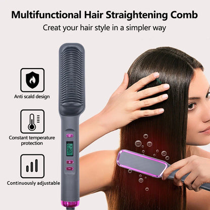 Multifunctional hair straightening comb by Silcy Skin with gray body and digital display on Tampa Home & Garden Store
