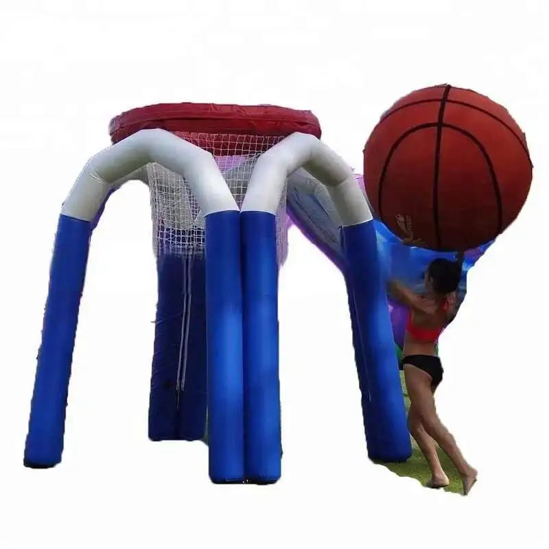 Inflatable giant hoop basketball shooting game with blue padded legs and oversized ball on Tampa Home & Garden Store