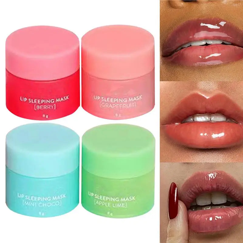 Lip sleeping mask set by Silcy Skin, 4pcs berry grapefruit vanilla choco apple lime jars on Tampa Home & Garden Store