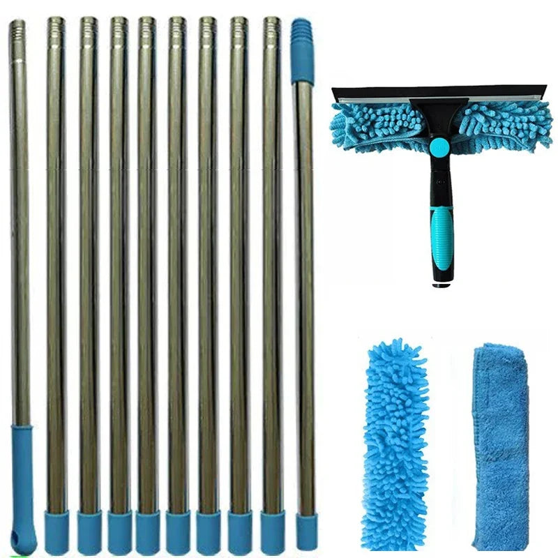 Extendable window cleaning kit with metal poles, 2-in-1 squeegee and microfiber head on Tampa Home & Garden Store