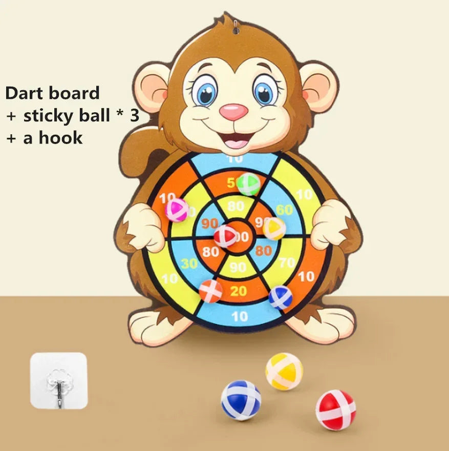 Kids dart board set with cartoon monkey design includes 3 sticky balls and a hook on Tampa Home & Garden Store
