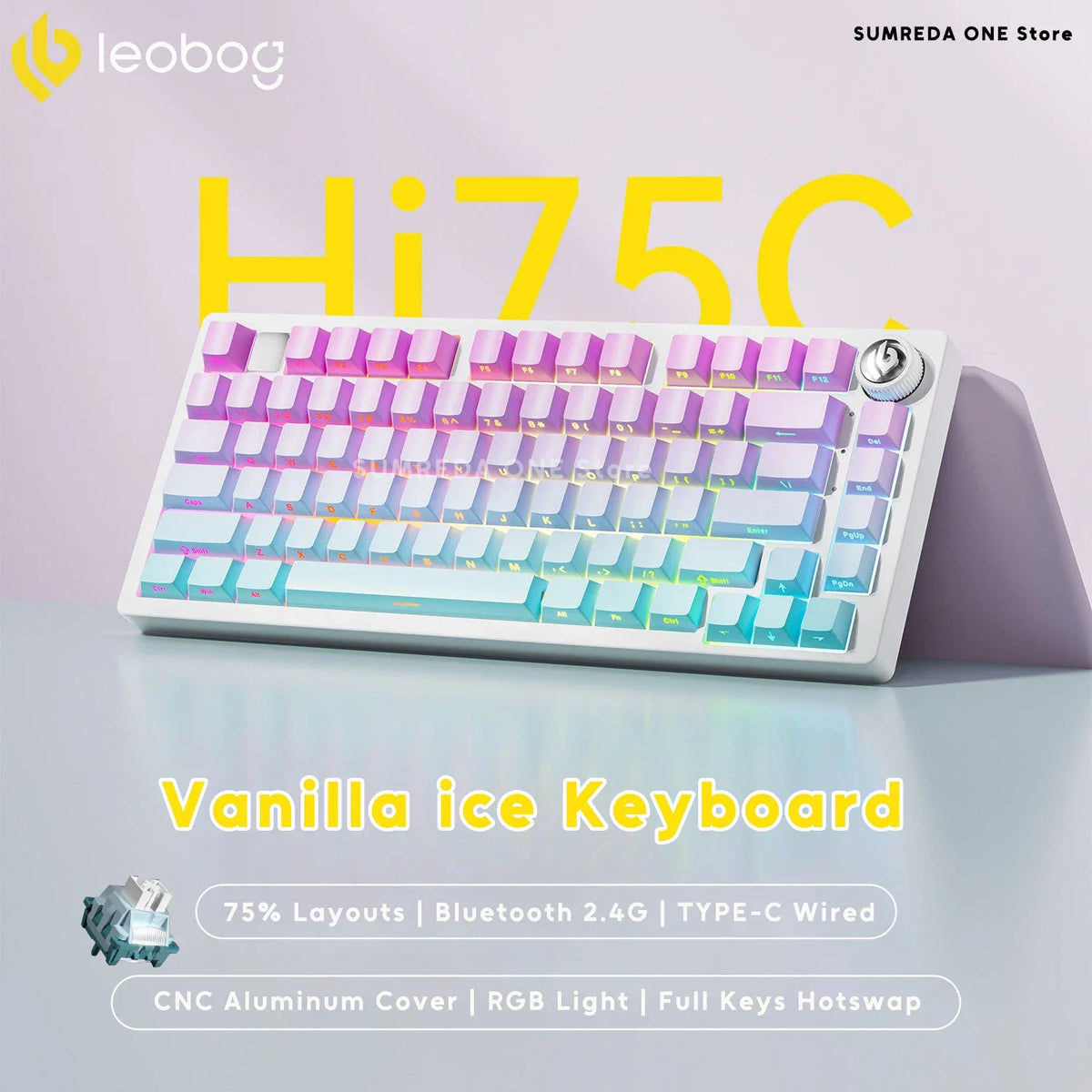 Leobog Hi75C aluminum wireless mechanical keyboard rainbow RGB keycaps, 75% layout on Tampa Home & Garden Store