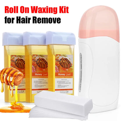 Roll-on waxing kit with white heater, pink cap, honey wax by Silcy Skin on Tampa Home & Garden Store