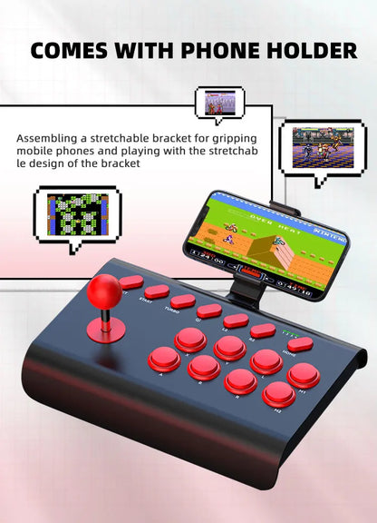 FLIPSTYLEZLLC arcade fight stick for P4/Switch/PC with blue body, red buttons and phone holder on Tampa Home & Garden Store
