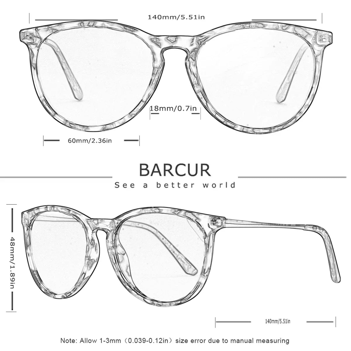BARCUR retro circular sunglasses with translucent frame and clear TAC lenses UV400 protection on Tampa Home & Garden Store