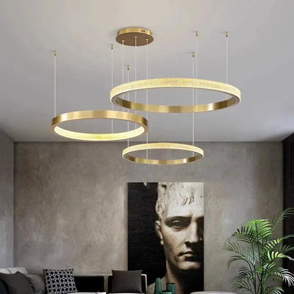 Decorbites LED pendant chandeliers, 3 gold metal rings with warm LED strips for modern rooms on Tampa Home & Garden Store