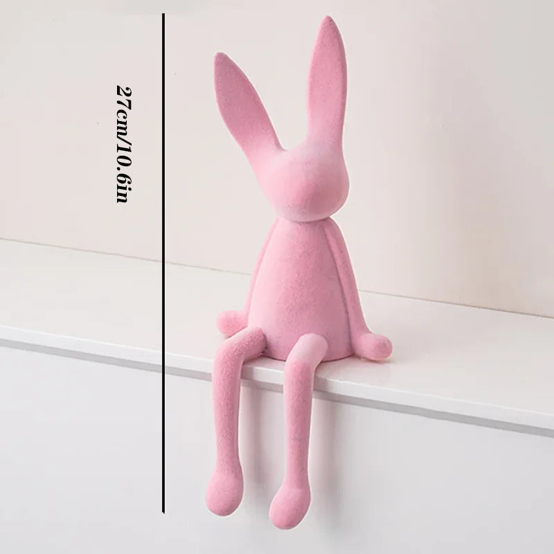 Resin flocked pink rabbit statue, handmade bunny decor for tabletop on Tampa Home & Garden Store