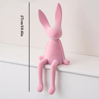 Resin flocked pink rabbit statue, handmade bunny decor for tabletop on Tampa Home & Garden Store
