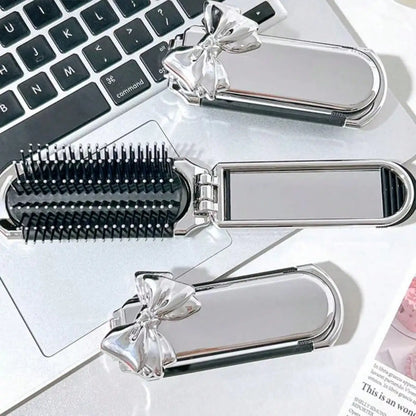 3pc Silcy Skin portable compact air cushion combs with built-in mirrors in silver bow accents on Tampa Home & Garden Store