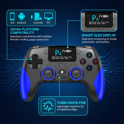 Smart Screen Wireless Game Controller FLIPSTYLEZLLC with display PS4 gamepad black/blue on Tampa Home & Garden Store
