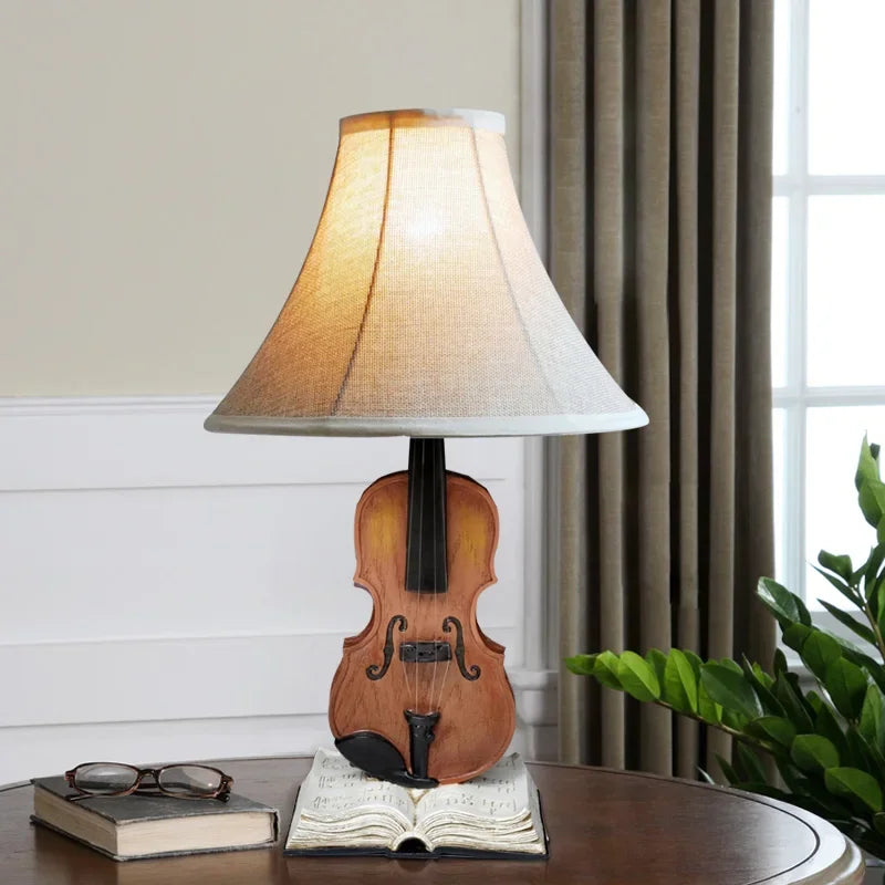 DecorBites Kids Violin LED Table Lamp with fabric shade and violin-shaped wooden base on Tampa Home & Garden Store