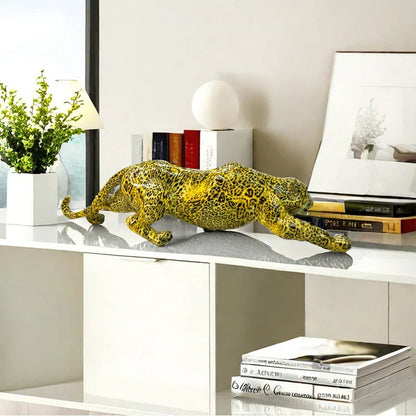 Perfecsy cheetah resin statue, yellow spotted leopard sculpture for desk decor on Tampa Home & Garden Store