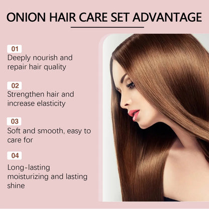 Onion Rosemary hair care set by Silcy Skin; glossy brunette hair with pink ad panel on left on Tampa Home & Garden Store