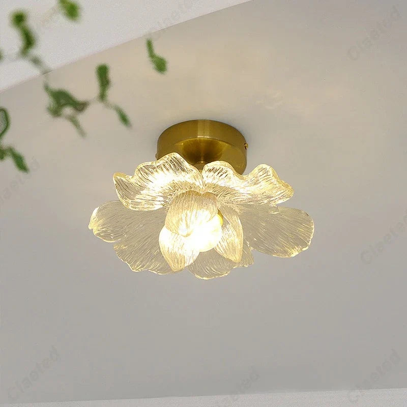 Perfecsy LED flower petal ceiling lamp with gold brass mount, glass petals on Tampa Home & Garden Store
