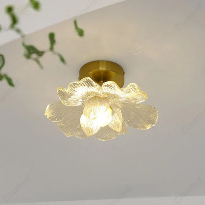 Perfecsy LED flower petal ceiling lamp with gold brass mount, glass petals on Tampa Home & Garden Store
