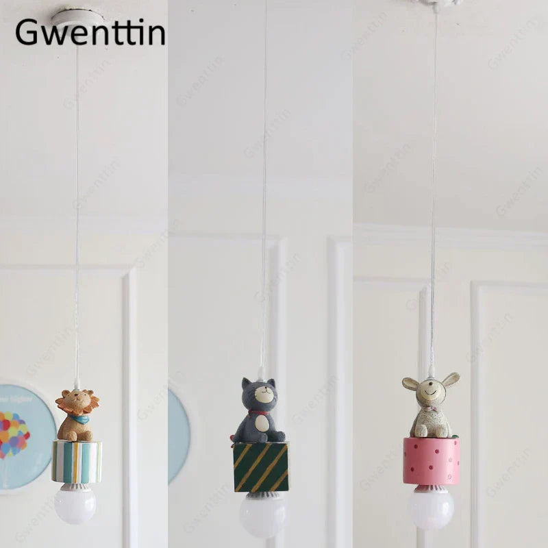 DecorBites 3 Animal Pendant Lamps LED light fixture rabbit cat lion on blocks on Tampa Home & Garden Store
