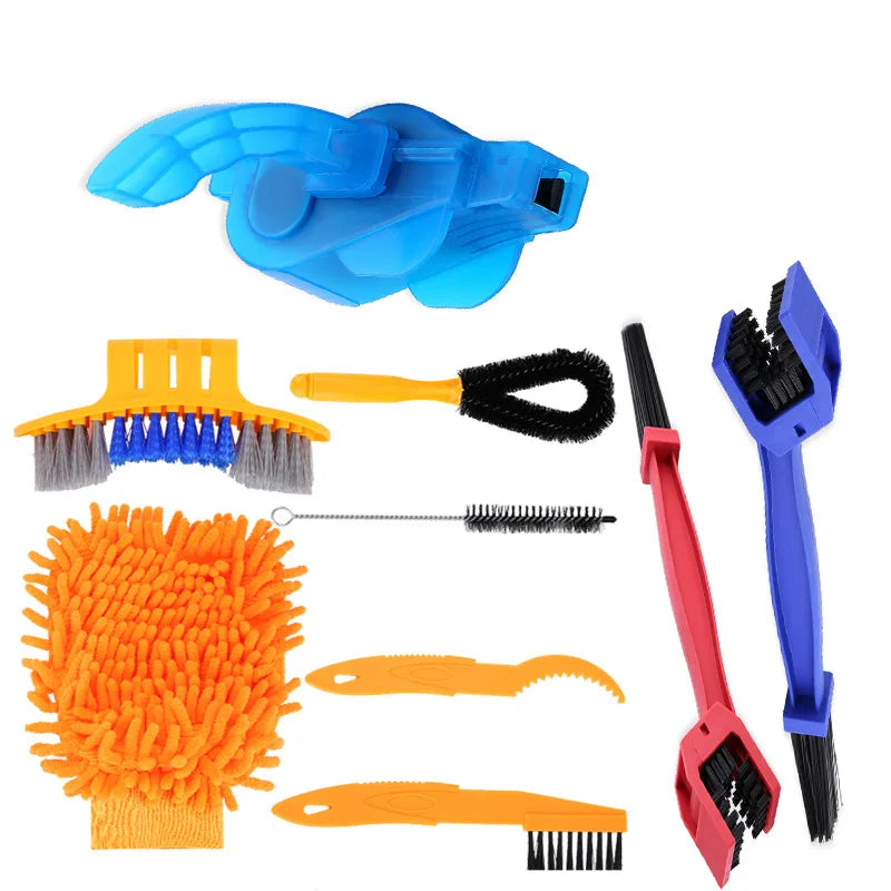 Portable Chain Cleaner Kit by BikerZoneZ with blue cleaner head, orange brushes on Tampa Home & Garden Store