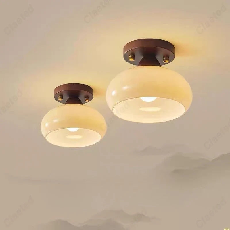 Perfecsy LED cream wind glass ceiling lamp pair with cream globes on brown mounts for living on Tampa Home & Garden Store