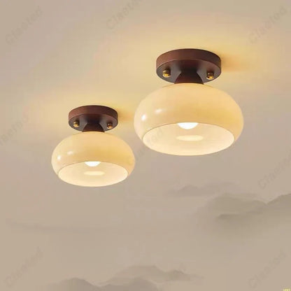 Perfecsy LED cream wind glass ceiling lamp pair with cream globes on brown mounts for living on Tampa Home & Garden Store