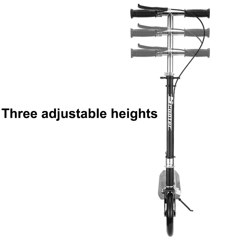 Foldable adult kick scooter UpTrend Deals, black color, silver stem, 3-height adjustable on Tampa Home & Garden Store