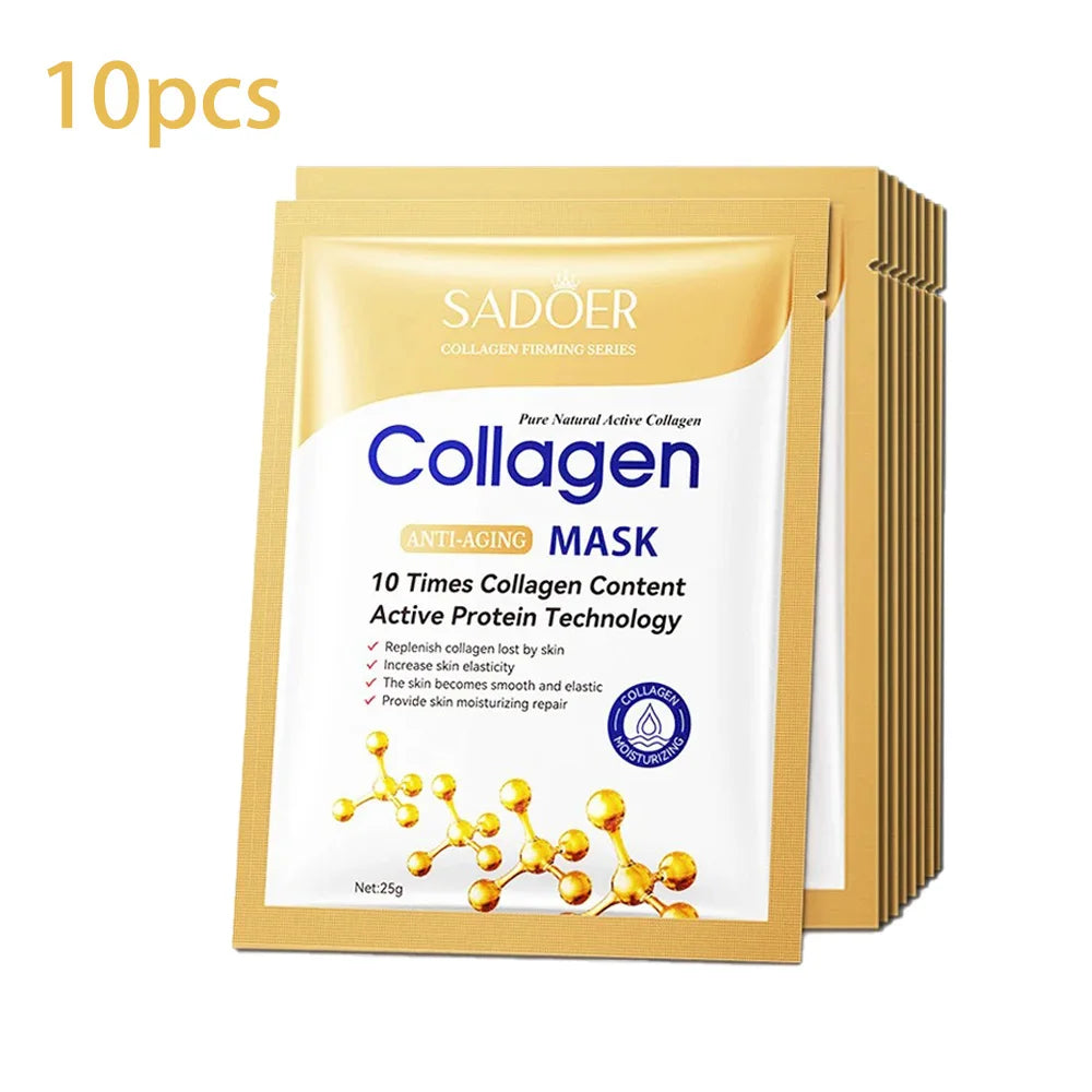 SADOER collagen face masks in gold foil sachets, 10pcs firming moisturizing brightening on Tampa Home & Garden Store