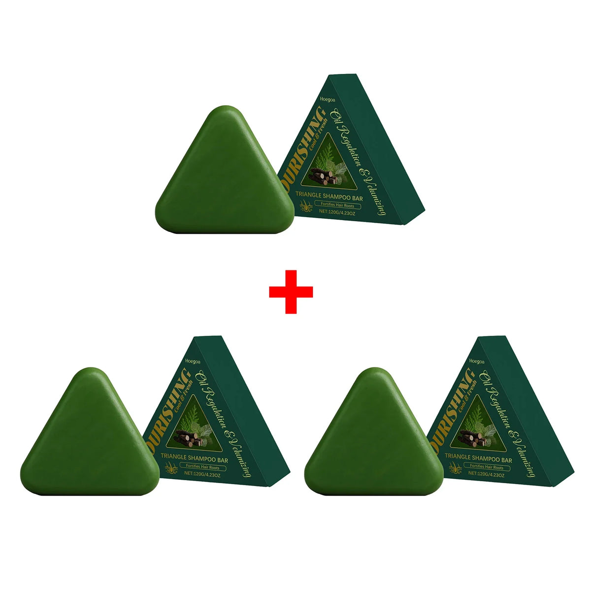 Green triangle shampoo bar by Silcy Skin with dark green packaging and multiple bars on Tampa Home & Garden Store