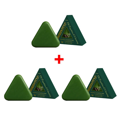Green triangle shampoo bar by Silcy Skin with dark green packaging and multiple bars on Tampa Home & Garden Store