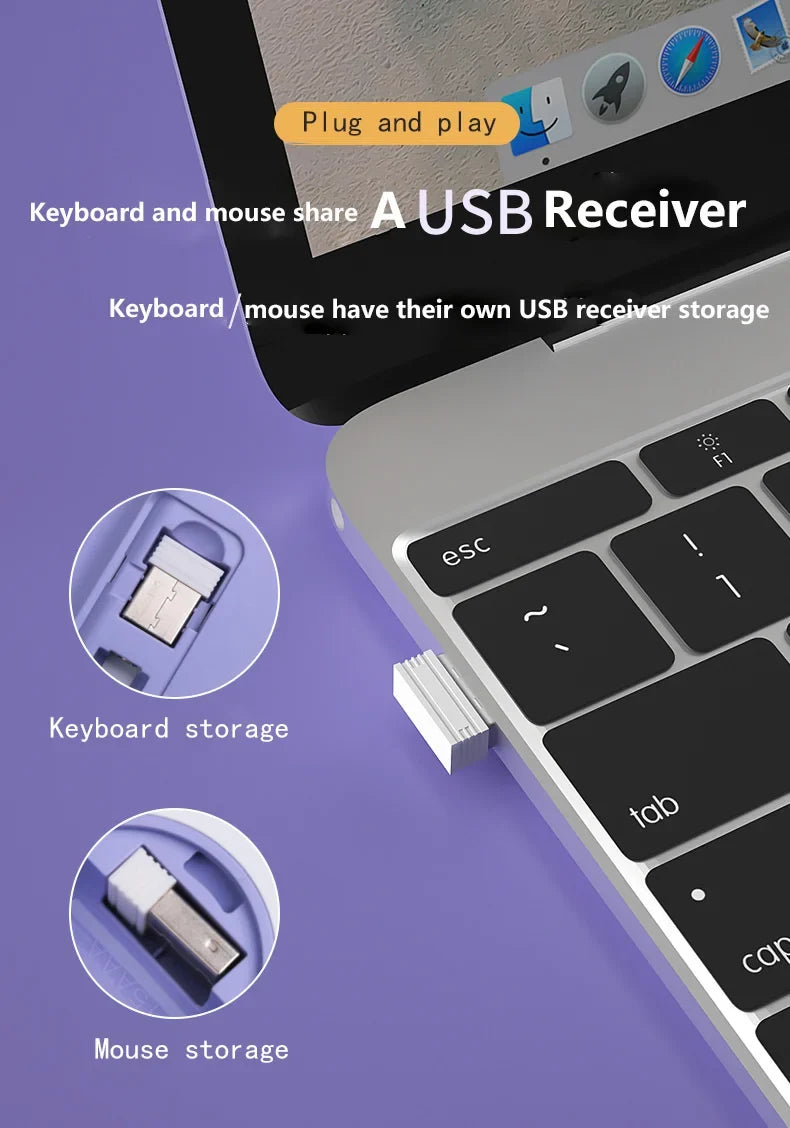Purple wireless keyboard and mouse set with USB receiver and built-in storage by FLIPSTYLEZLLC on Tampa Home & Garden Store