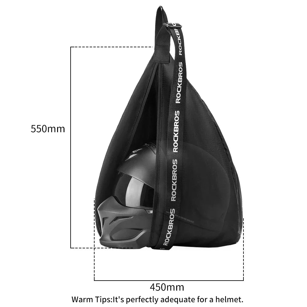 Black motorcycle helmet backpack with large capacity, helmet inside, ROCKBROS reflective strap on Tampa Home & Garden Store
