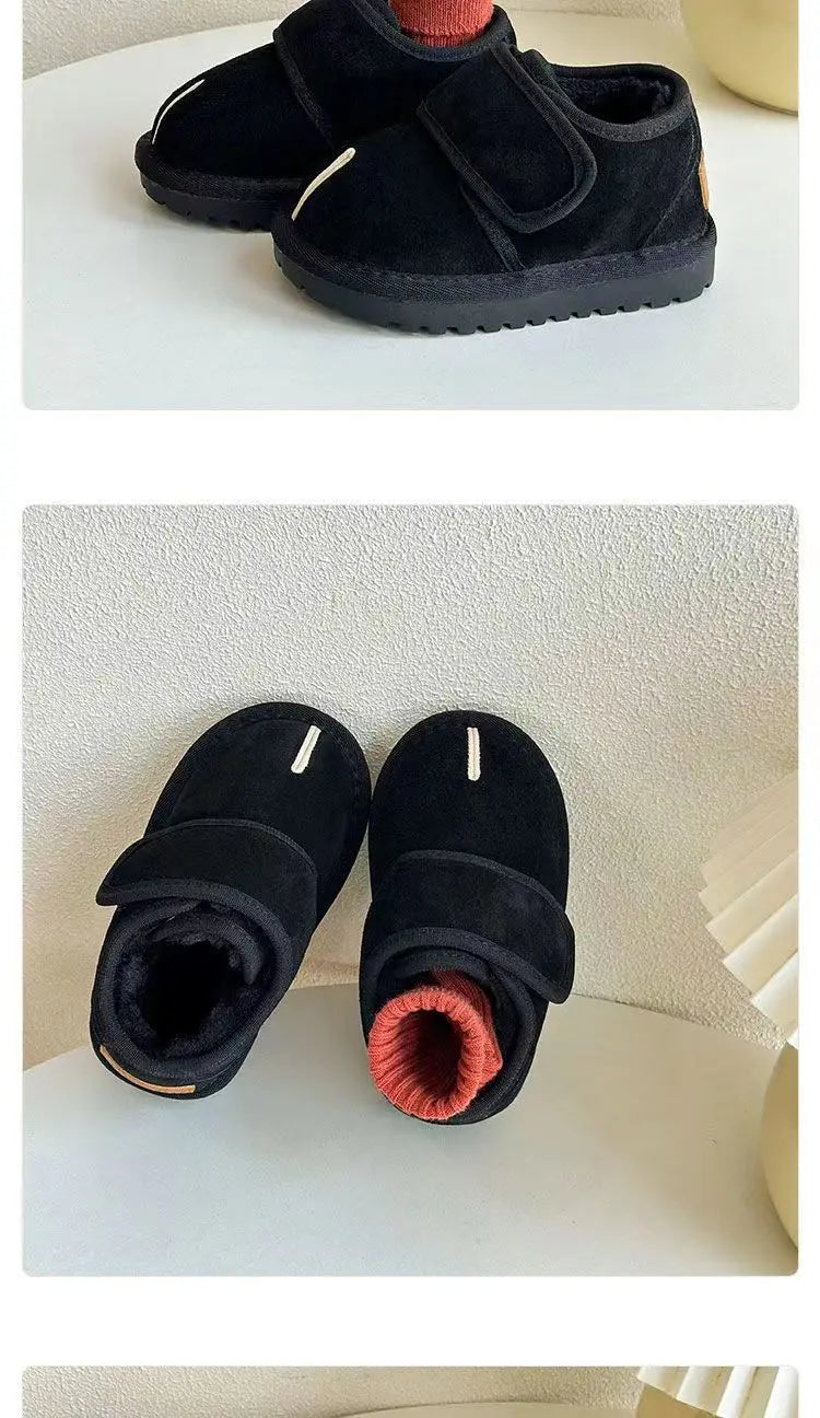 Kids Winter Snow Boots pair black plush faux suede Velcro straps anti-slip sole UpTrend Deals on Tampa Home & Garden Store