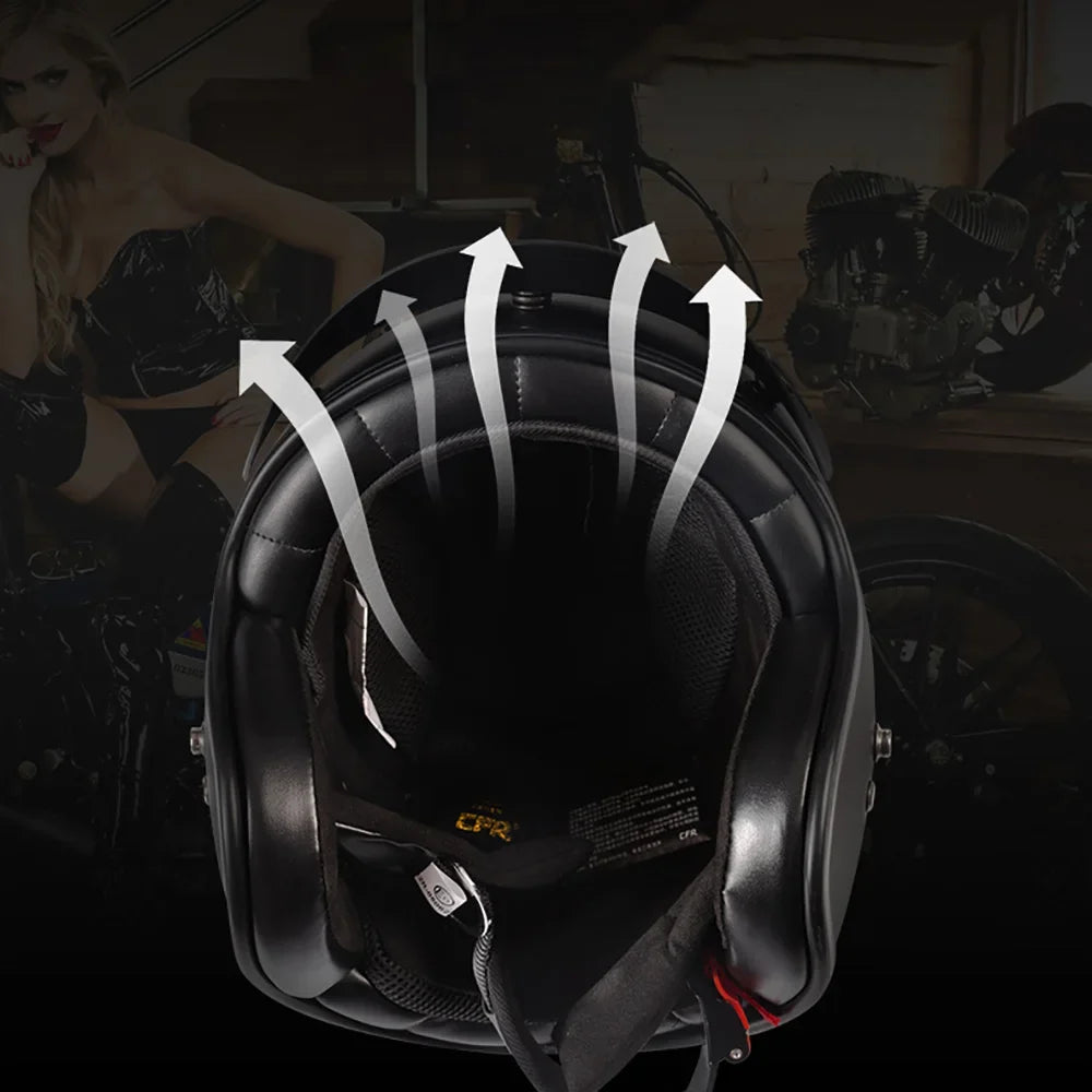 BikerZoneZ fiberglass retro open-face motorcycle helmet black on Tampa Home & Garden Store