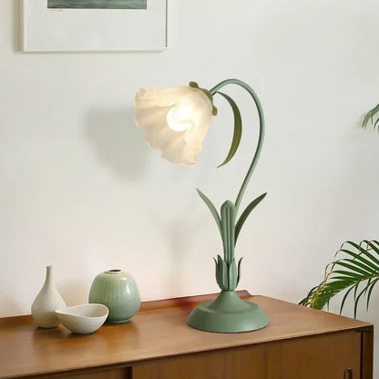Perfecsy French Romantic Flower Desk Lamp with cream flower shade and green metal stem on Tampa Home & Garden Store