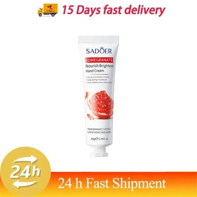 SADOER white hand cream tube with red pomegranate graphic for nourish brighten hand care on Tampa Home & Garden Store