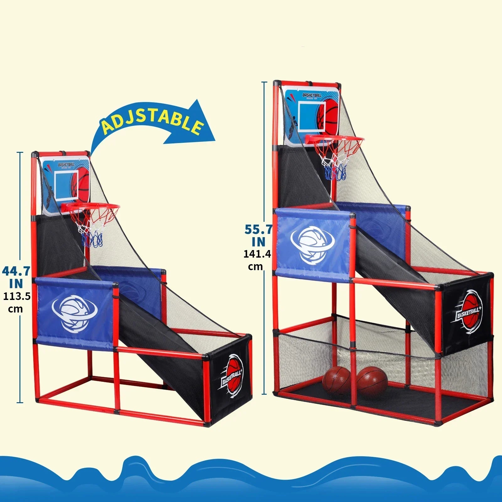 Arcade basketball game set with hoops for indoor/outdoor play; adjustable height; two-unit display on Tampa Home & Garden Store