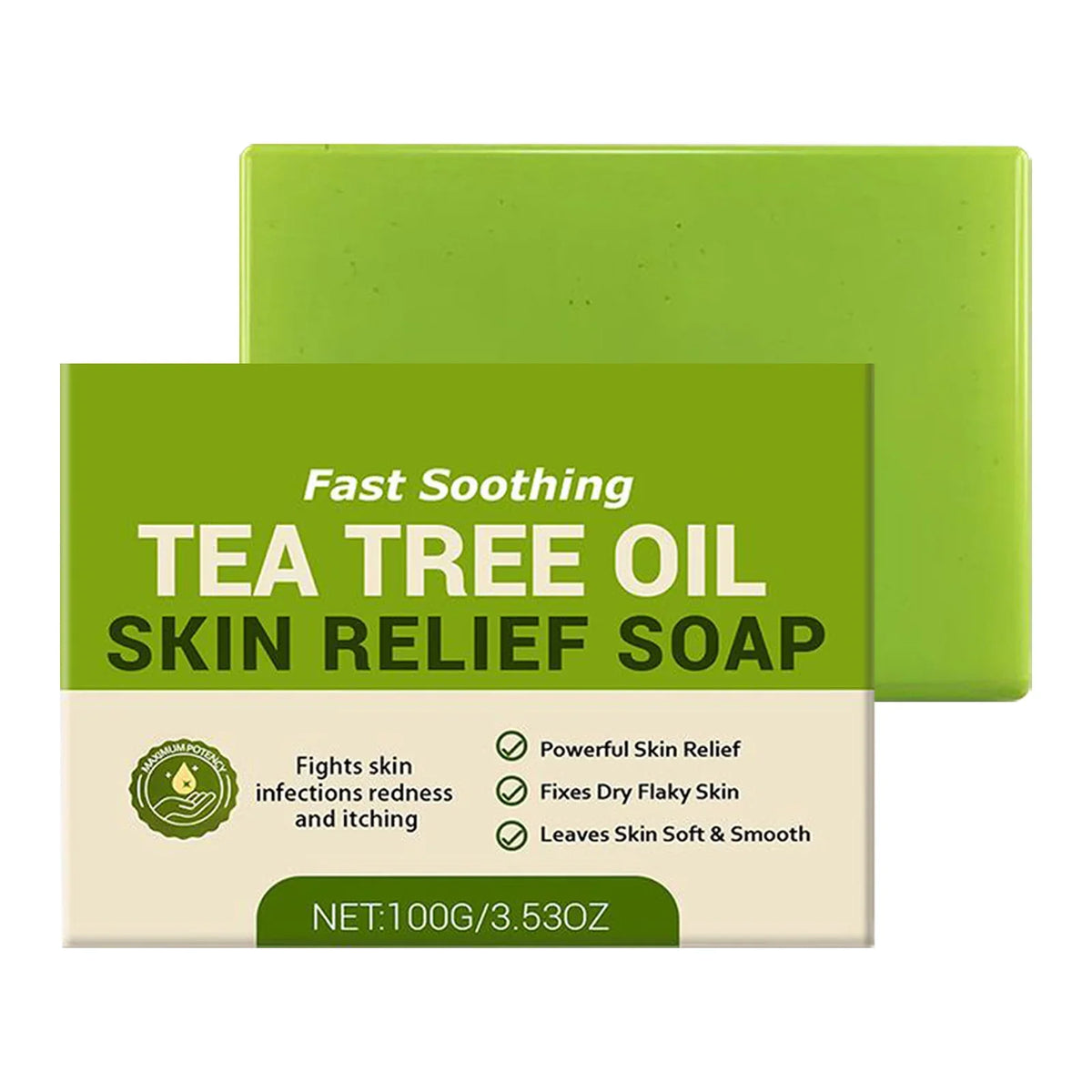 Tea Tree Oil Skin Relief Soap in green packaging with bamboo charcoal by Silcy Skin on Tampa Home & Garden Store