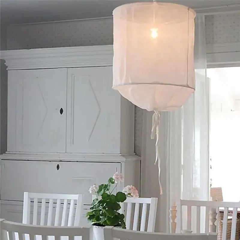 DecorBites Linen Cloth Pendant Light, white bohemian fabric chandelier for dining on Tampa Home & Garden Store