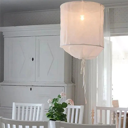 DecorBites Linen Cloth Pendant Light, white bohemian fabric chandelier for dining on Tampa Home & Garden Store