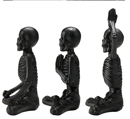 Skeleton statue mini set by Perfecsy: gothic poses meditation, prayer, yoga in black resin on Tampa Home & Garden Store
