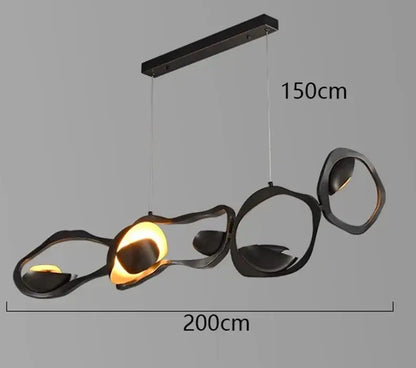 DecorBites LED pendant chandelier with sculptural black metal rings, warm glow, 200cm span on Tampa Home & Garden Store