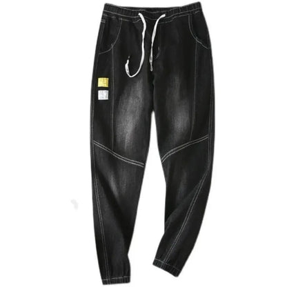 Men Wide Leg Jeans baggy black denim with white drawstring, UpTrend Deals streetwear style on Tampa Home & Garden Store