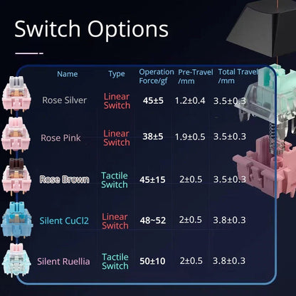 SKYLOONG GK104 Pro wireless keyboard switch options Rose Silver, Rose Pink, Silent CuCl2 on Tampa Home & Garden Store
