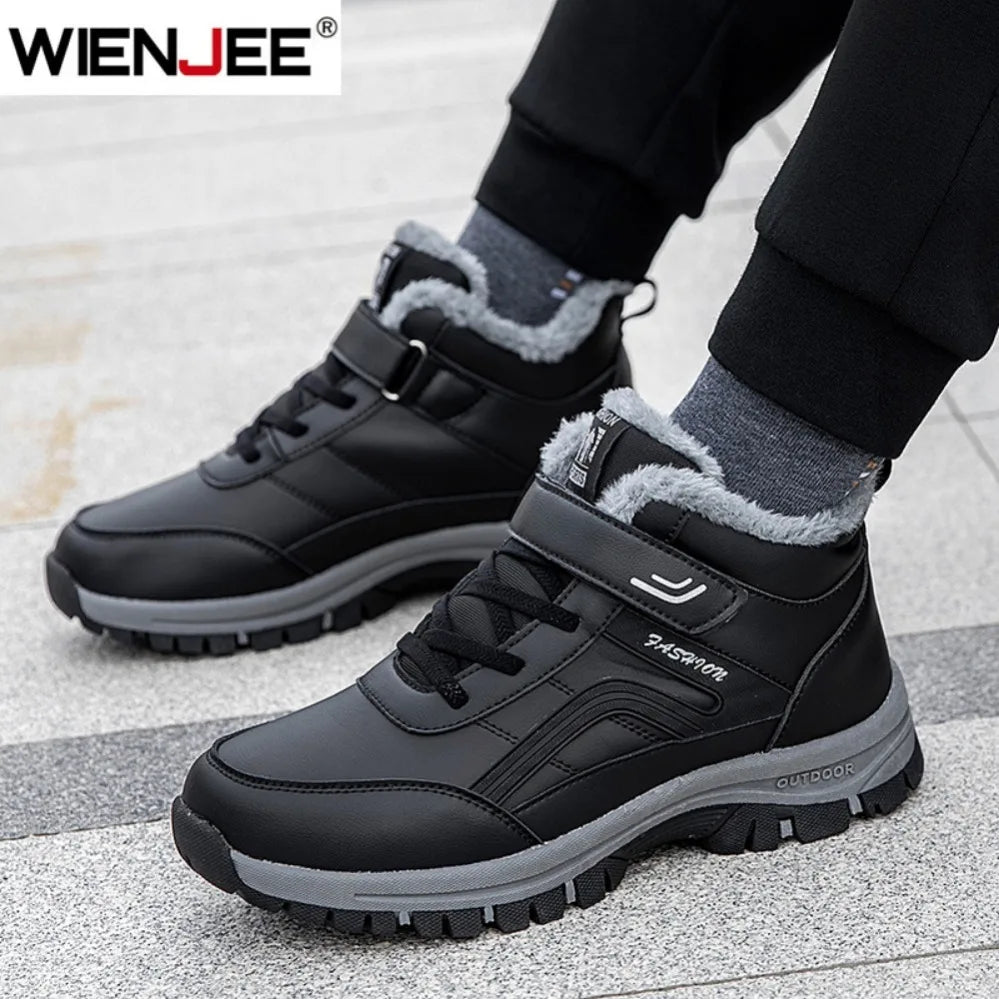 Mens waterproof winter snow boots UpTrend Deals WIENJEE black with fur lining and outsole on Tampa Home & Garden Store
