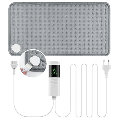 Electric heating pad 30x60cm gray quilted surface with white digital-control unit and plug on Tampa Home & Garden Store