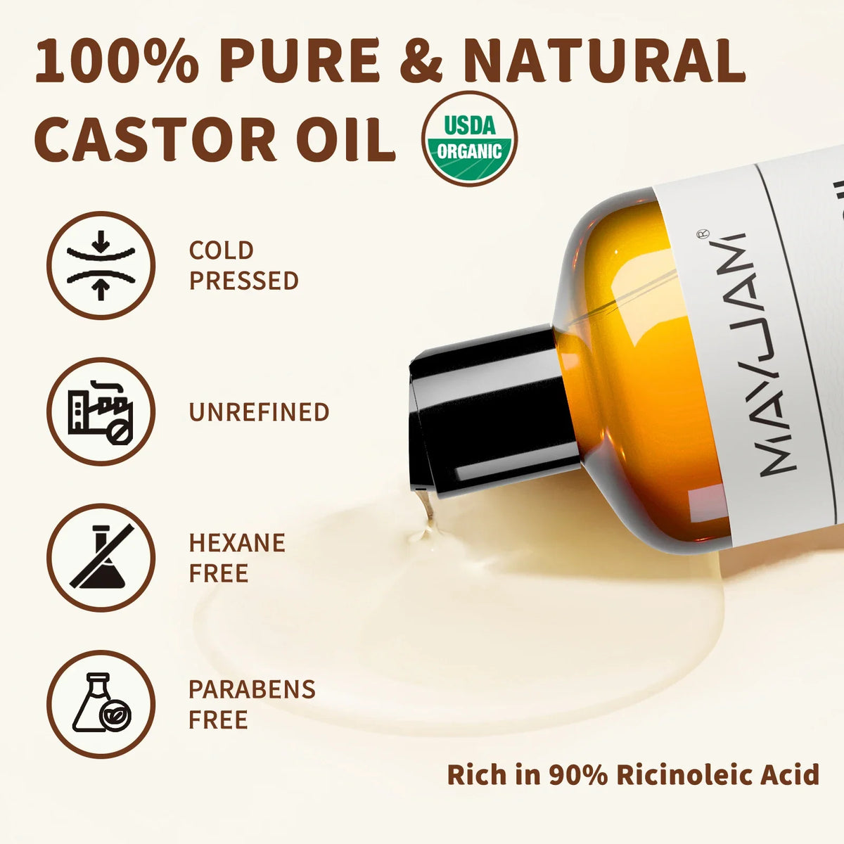 Silcy Skin Castor Oil bottle, amber glass with dropper, USDA Organic, cold pressed on Tampa Home & Garden Store