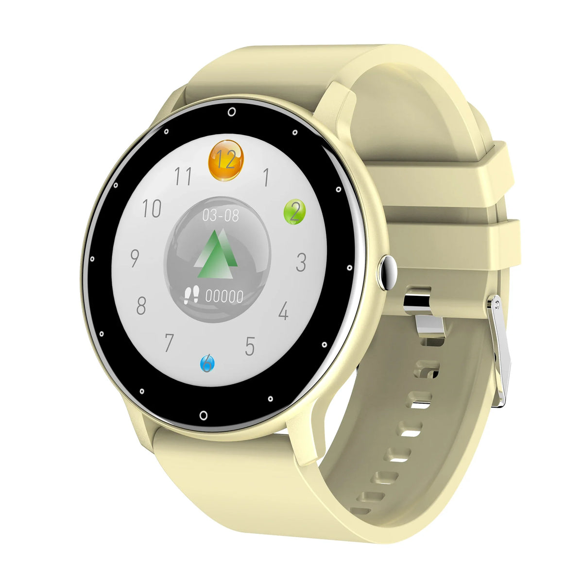 Men's smart watch with full touch screen fitness tracker, gold-tone metal band, waterproof on Tampa Home & Garden Store
