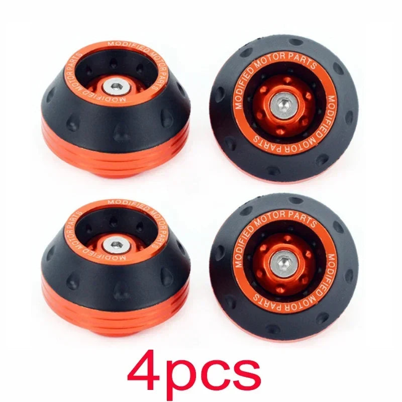 4pcs BikerZoneZ motorcycle front fork slider cups with black body and orange rings on Tampa Home & Garden Store