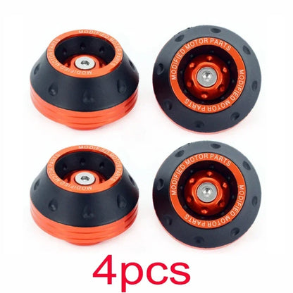 4pcs BikerZoneZ motorcycle front fork slider cups with black body and orange rings on Tampa Home & Garden Store