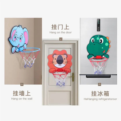 Kids cartoon animal basketball hoop kit with blue elephant, red lion, green dinosaur mounts on Tampa Home & Garden Store