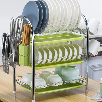 3-Tier Kitchen Drying Rack & Dish Organizer Shelf with Drain Board